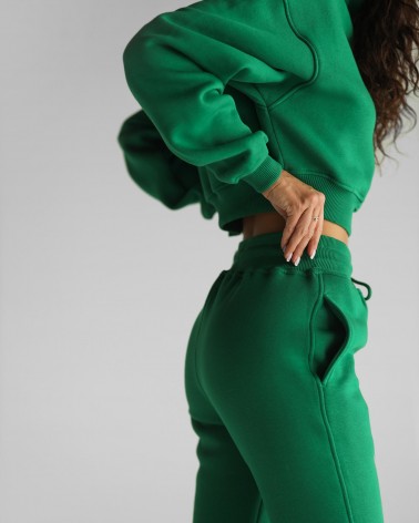 Костюм трикотажний з вкороченим худі на флісі від FASHIONISTA зелений