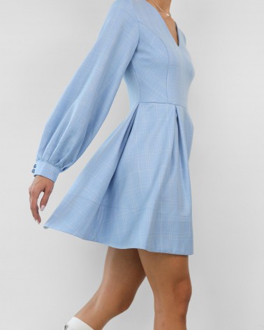 Сукня принтована з V-вирізом та об'ємними рукавами від FASHIONISTA блакитний
