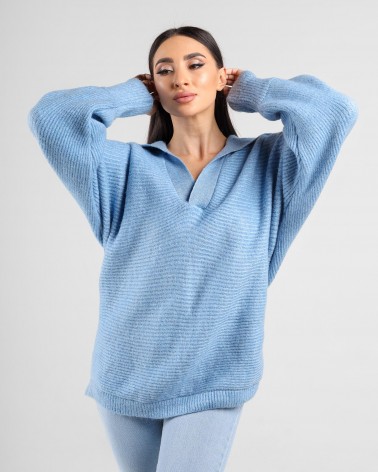 Пуловер з широким коміром від FASHIONISTA блакитний