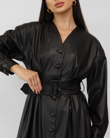 Сукня-сорочка зі штучної шкіри з поясом від FASHIONISTA чорний