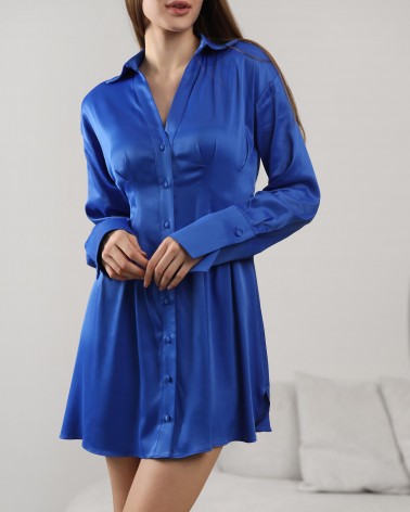 Сукня-сорочка сатинова з виточками від FASHIONISTA яскраво-синій