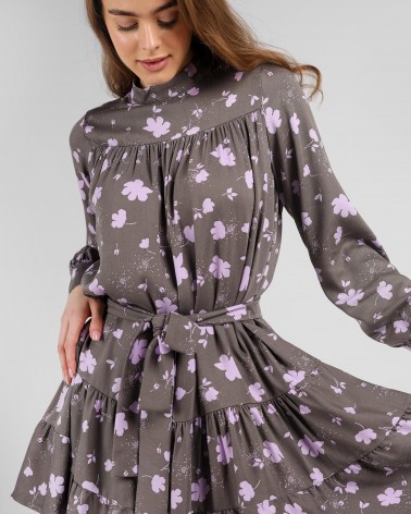 Сукня вільного крою з однотонним квітковим принтом від FASHIONISTA темно-бежевий