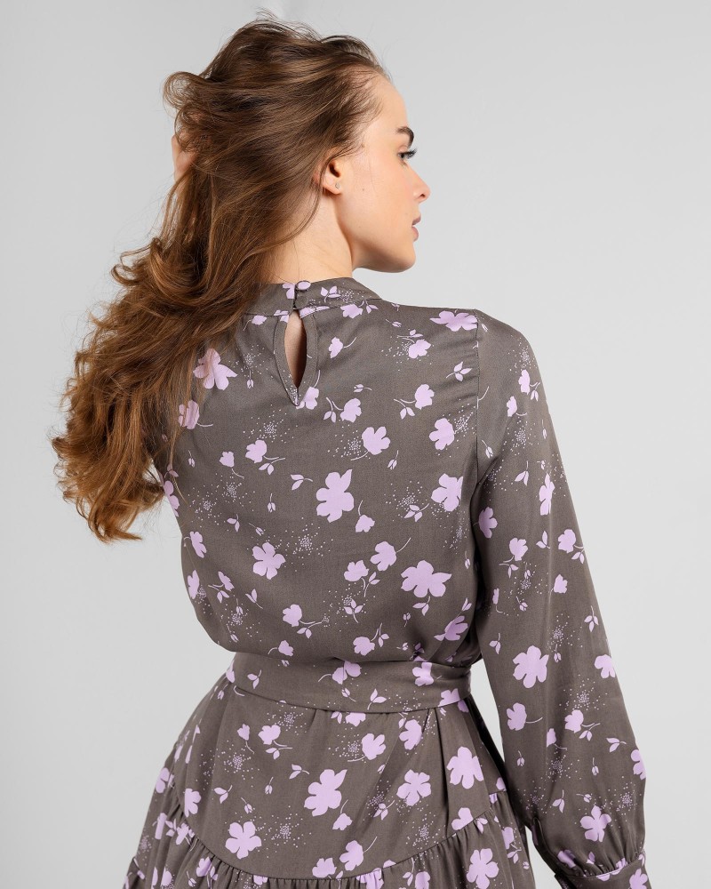 Сукня вільного крою з однотонним квітковим принтом від FASHIONISTA темно-бежевий