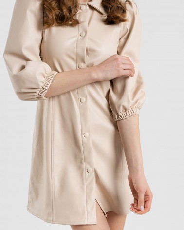 Сукня-сорочка з штучної шкіри з об'ємними рукавами від FASHIONISTA молочний