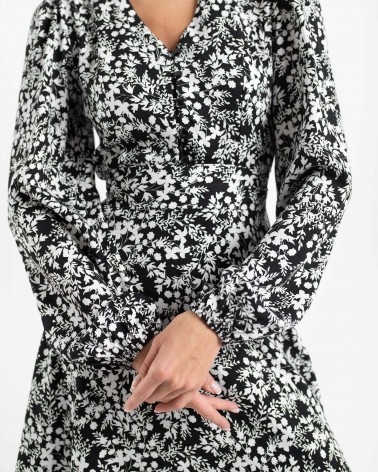 Сукня з квітковим принтом та поясом-зав'язкою від FASHIONISTA чорний