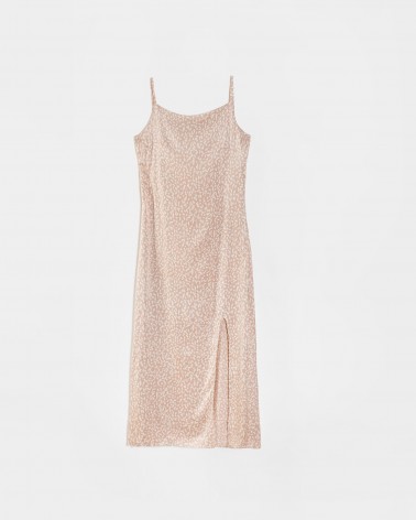 Сукня-комбінація з принтом та розрізом від FASHIONISTА світло-бежевий