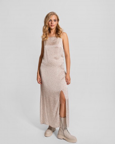 Сукня-комбінація з принтом та розрізом від FASHIONISTА світло-бежевий