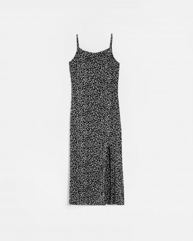 Сукня-комбінація з принтом та розрізом від FASHIONISTА чорний