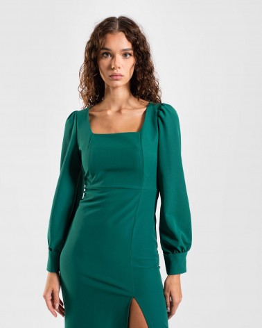 Сукня класична з прямокутним вирізом та розрізом від FASHIONISTA зелений