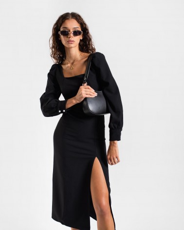 Сукня класична з прямокутним вирізом та розрізом від FASHIONISTA чорний