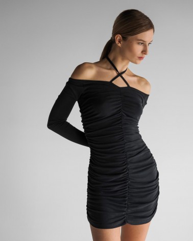 Сукня із суцільним драпіруванням та зав'язкою від FASHIONISTA темно-сірий