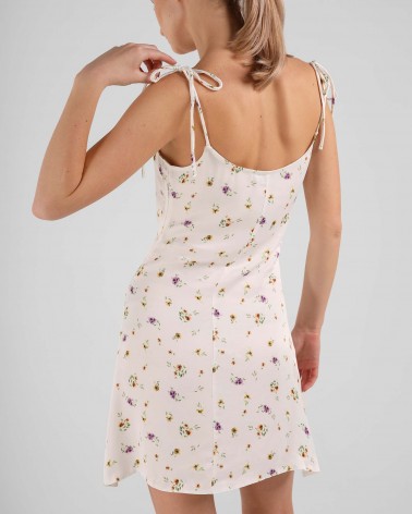 Сукня сатинова з квітковим принтом та бретелями-зав'язками від FASHIONISTA білий