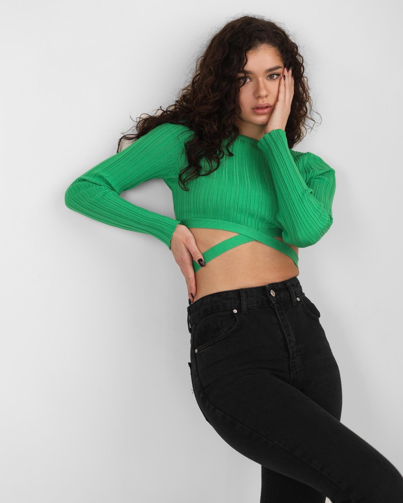 Джемпер з зав'язкою від FASHIONISTA зелений