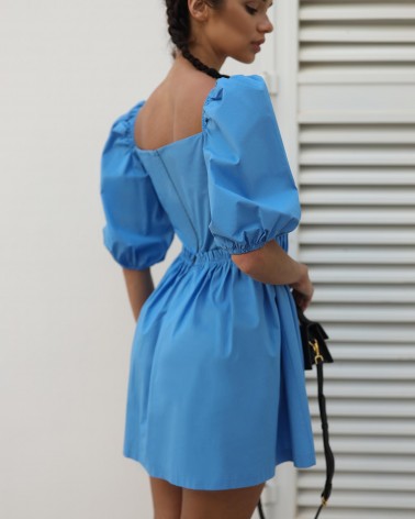 Сукня однотонна з V-вирізом та драпірованим поясом від FASHIONISTA блакитний