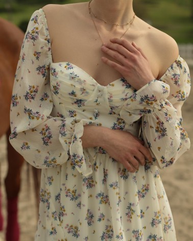 Сукня Lilac Bouquet з імітацією корсета та текстурою гофре від FASHIONISTA молочний