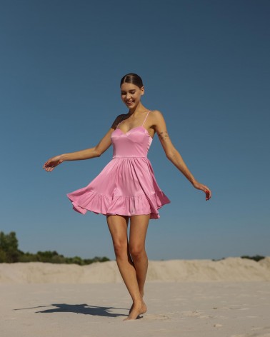 Сукня Fancy з імітацією бюстьє та спідницею-кльош від FASHIONISTA рожевий