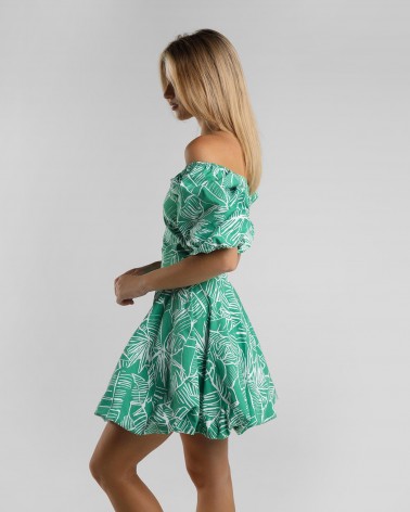 Сукня з однотонним рослинним принтом та спідницею-кльош  від FASHIONISTA зелений
