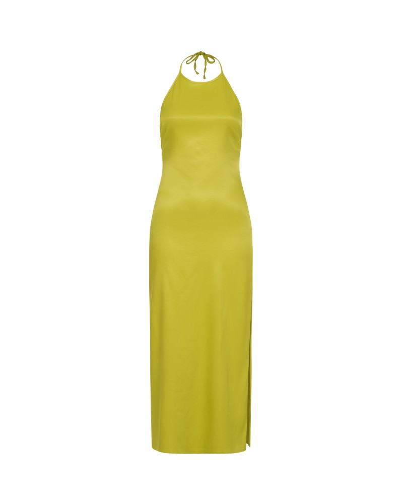 Сукня Tenderness сатинова з зав'язкою та відкритою спиною від FASHIONISTA оливковий