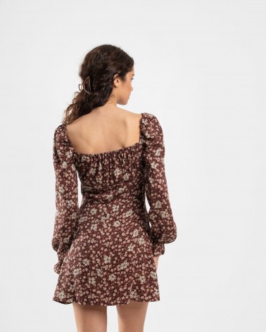 Сукня з квітковим принтом та прямокутним вирізом від FASHIONISTA бордовий