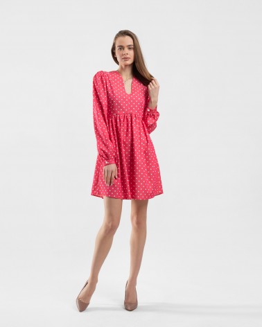 Сукня з принтом polka dot та V-вирізом від FASHIONISTA яскраво-рожевий