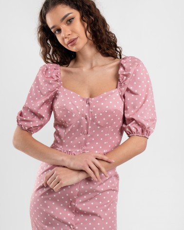 Сукня з принтом polka dot з імітацією бюстьє від FASHIONISTA рожевий