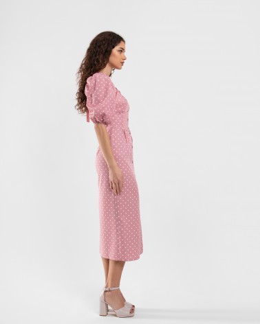 Сукня з принтом polka dot з імітацією бюстьє від FASHIONISTA рожевий