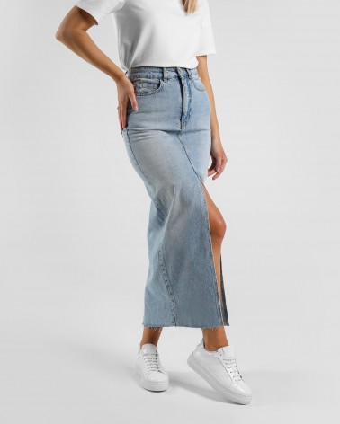 Спідниця максі джинсова з розрізом спереду від FASHIONISTA блакитний