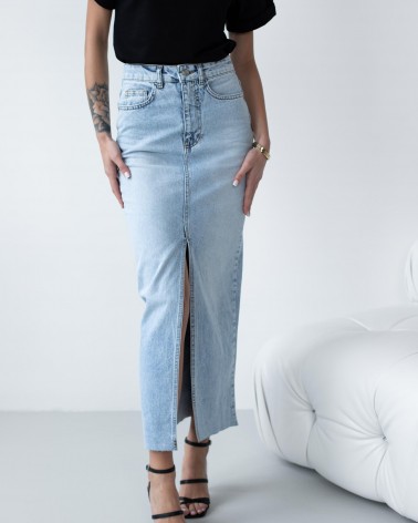 Спідниця максі джинсова з розрізом спереду від FASHIONISTA світло-блакитний