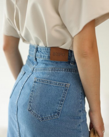 Спідниця джинсова з розрізом спереду від FASHIONISTA синій