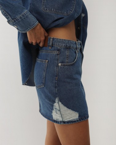 Спідниця джинсова з боковими рваностями від FASHIONISTA синій