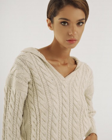 Пуловер Combined Braid з коміром від FASHIONISTA світло-бежевий
