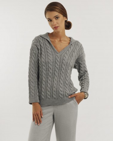 Пуловер Combined Braid з коміром від FASHIONISTA сірий