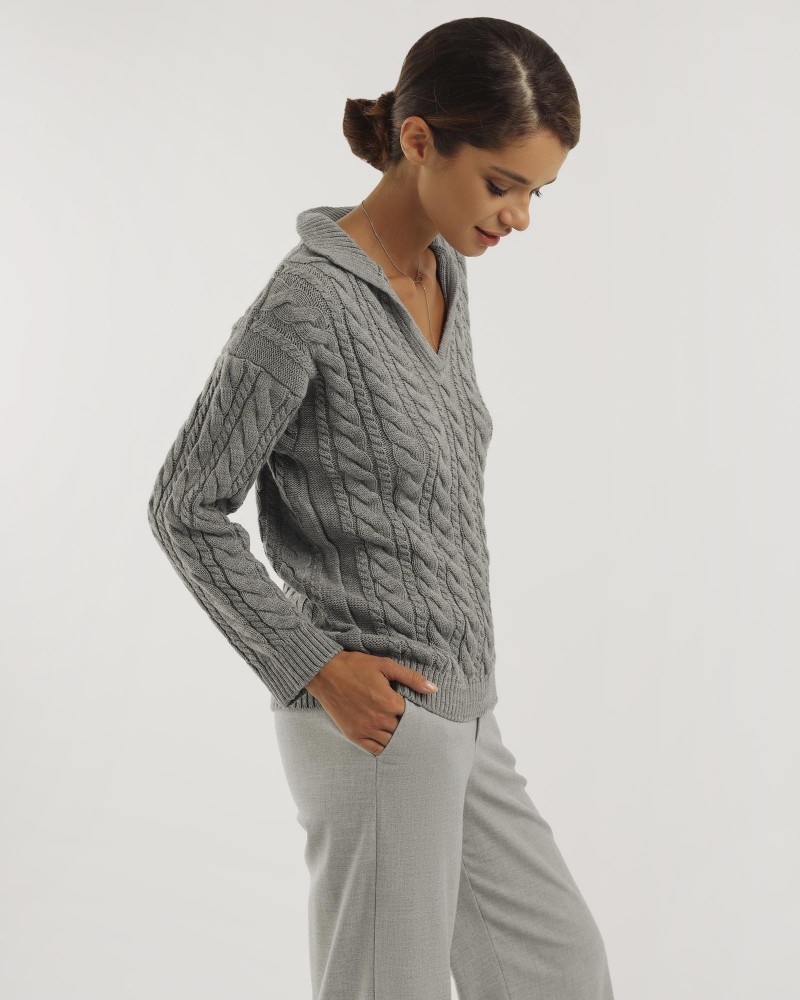 Пуловер Combined Braid з коміром від FASHIONISTA сірий