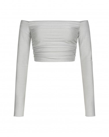 Топ Shiny з драпіруванням та відкритими плечима від FASHIONISTA срібний