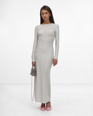 Сукня максі Shiny з розрізом від FASHIONISTA срібний