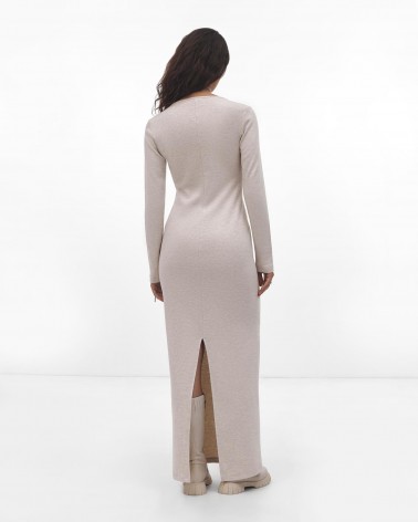 Сукня максі Basic з розрізом ззаду від FASHIONISTA світло-бежевий