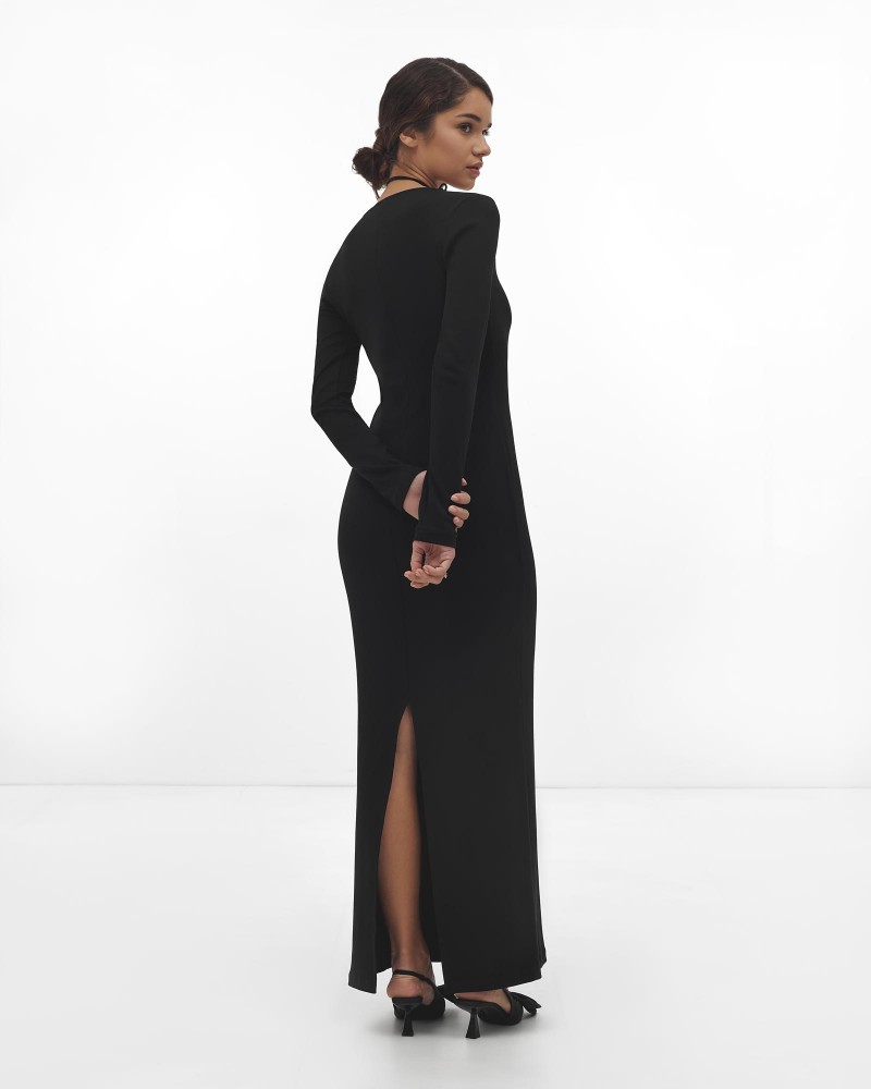 Сукня максі Basic з розрізом ззаду від FASHIONISTA чорний