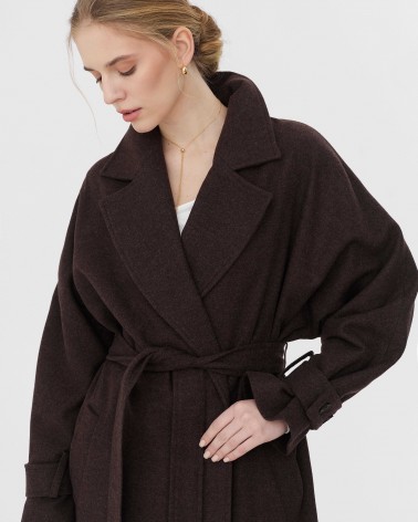 Пальто Stylish на запах з поясом від FASHIONISTA темно-коричневий