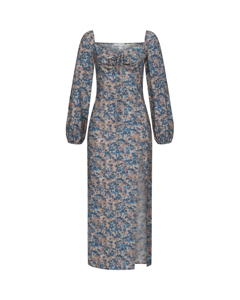 Сукня Blue Flowers з імітацією бюстьє та розрізом від FASHIONISTA бежевий