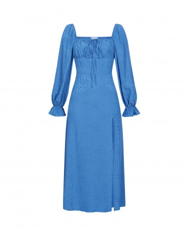 Сукня з однотонною вишивкою та розрізом від FASHIONISTA синій