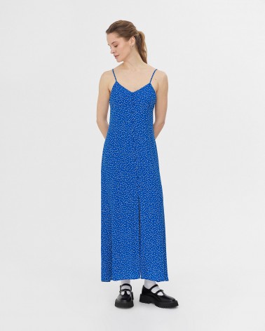 Сукня Polka Dot з ґудзиками та розрізом спереду від FASHIONISTA синій