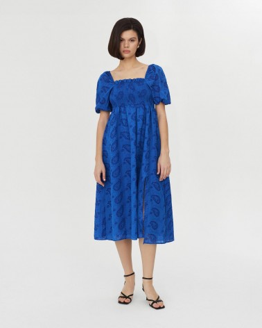 Сукня Perforated з еластичним корсетом та розрізом від FASHIONISTA яскраво-синій