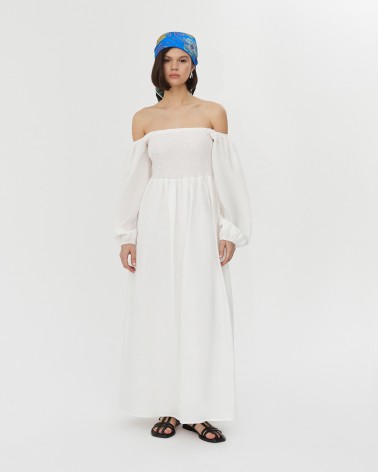 Сукня Laconic лляна з драпірованим корсетом від FASHIONISTA молочний