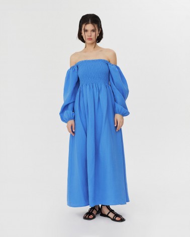 Сукня Laconic лляна з драпірованим корсетом від FASHIONISTA синій