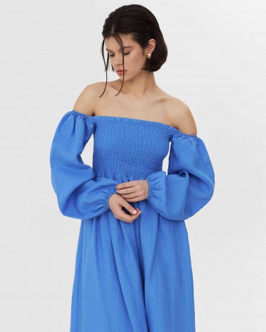 Сукня Laconic лляна з драпірованим корсетом від FASHIONISTA синій