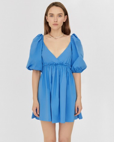 Сукня однотонна з V-вирізом та драпірованим поясом від FASHIONISTA синій