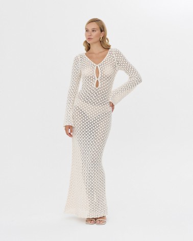 Сукня Knit з ажурною в'язкою та вирізами спереду від FASHIONISTA світло-бежевий