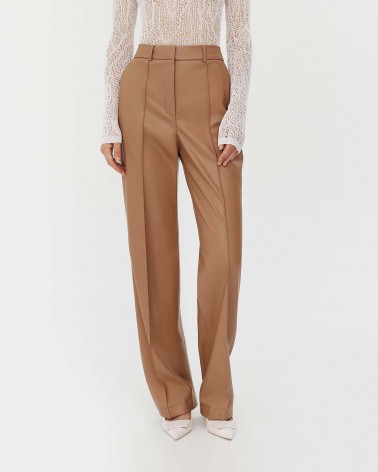 Пісочні штани зі штучної шкіри з декоративними швами FASHIONISTA