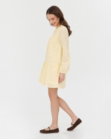 Сукня перфорована з рюшем та зав'язкою від FASHIONISTA жовтий