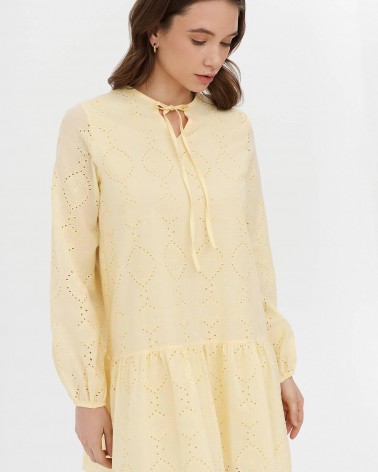 Сукня перфорована з рюшем та зав'язкою від FASHIONISTA жовтий